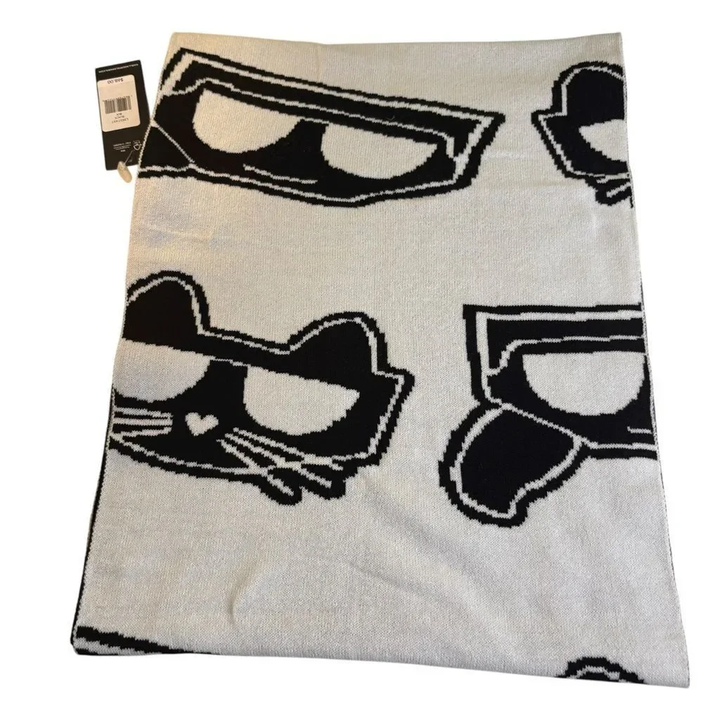 Karl Lagerfeld Paris XoXo Black & White Cat Design Unisex Scarf